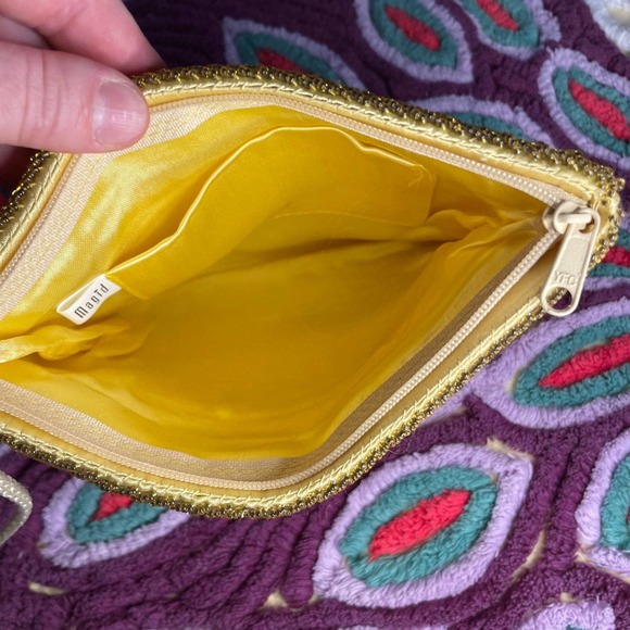 Vintage yellow magid hand bag glamour sparkle beaded design fancy pretty - Picture 4 of 12